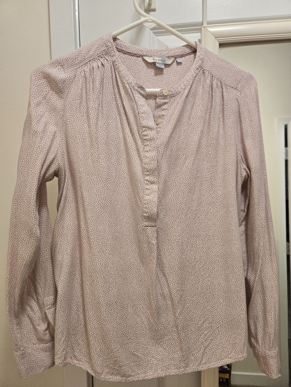 Boden Long Sleeve Soft Pink Cream Print Blouse, Size US 6